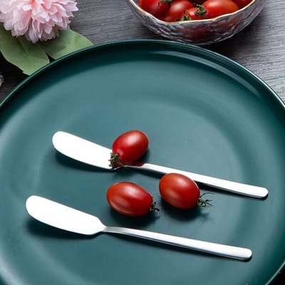 Set van 4 zilveren roestvrijstalen botermessen van 16,5 cm, multifunctionele ontbijt- en charcuterie smeermessen voor boter, kaas, jam en banketbereidingen