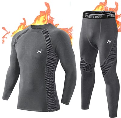 METHOO Thermo-ondergoed Heren Set - Heren Thermokleding : Ademend en Comfortabel Basislaag voor Voetbal, Tennis, Skiën, Hardlopen en Outdooractiviteiten -Grijs-XXL