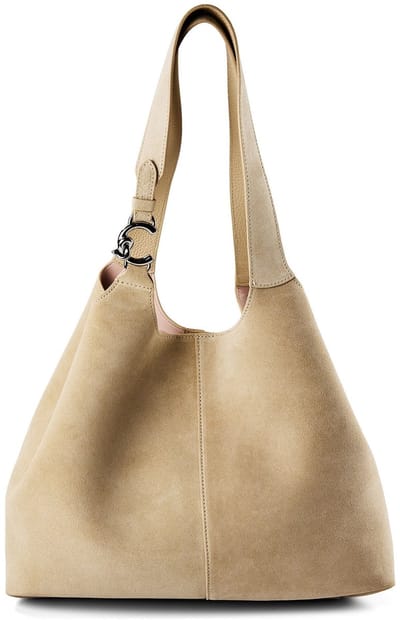 COCCINELLE Leren schoudertas C-Easy Suede Handbag Sandshell / Sandshell beige
