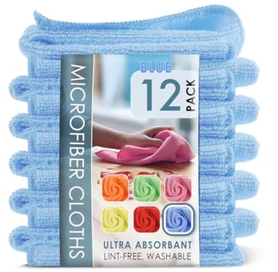 Microvezel reinigingsdoeken voor auto's - Set van 12 herbruikbare washandjes in blauw