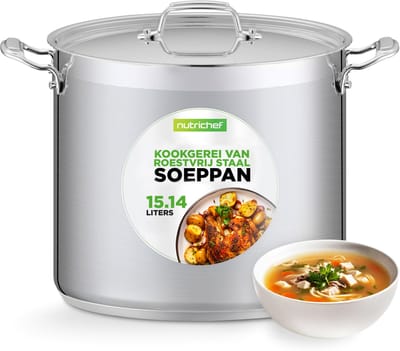 NutriChef Kookpot– 14-Liter Inductie Soeppot- Roestvrijstalen Kookpan met Deksel, Vaatwasmachinebestendig