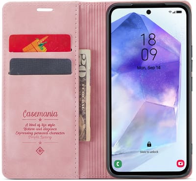 Casemania Hoesje Geschikt voor Google Pixel 9a - Pale Pink - Dunne Portemonnee Book Case - Slim Wallet Case met Pasjeshouder
