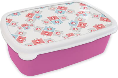 Broodtrommel Roze - Lunchbox - Brooddoos - EHBO Koffer - Abstract - Patroon - 18x12x6 cm - Kinderen - Meisje