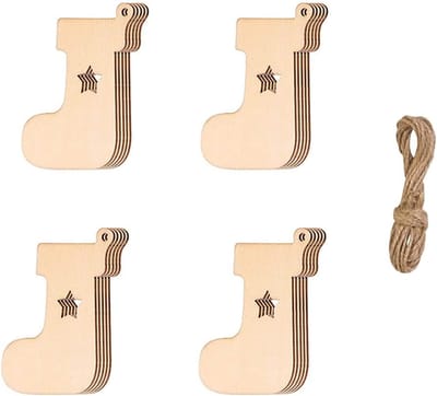 20 stuks houten kerstversieringen, houten plakjes, houten kerstballen, hanger met touw voor doe-het-zelf ambachten, nieuwjaar, kerstboom, hangende decoraties-Sok