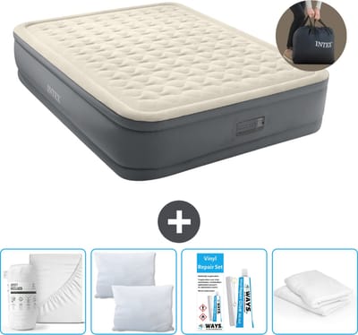 Intex Luchtbed - 2-Persoons - 152 x 203 x 46 cm - Grijs - Inclusief pomp - Hoeslaken - Kussen - Kussenbeschermer en Reparatieset