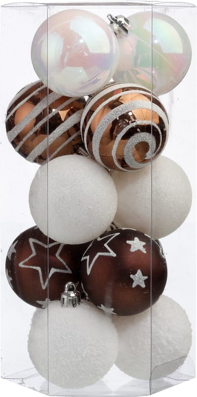 Atmosphera Kerstballen - 15st - kunststof - wit-bruin - 5 cm