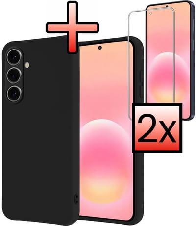 Hoesje - Met 2x Screenprotector - Geschikt voor Samsung Galaxy A57 - Sterk & Shockproof - Back Cover - Siliconen Case - Telefoon Hoes - Zwart