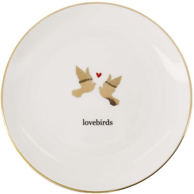 Zusss Gebaksbordje Lovebirds Keramiek White / Gold