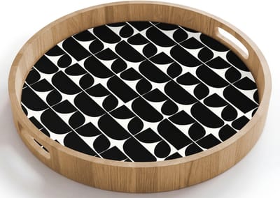 Dienblad rond 40x40 cm - Schootdienblad hout - Modern - Geometrisch - Zwart - Borrelplank rechthoek - Plateau houten dienbladen