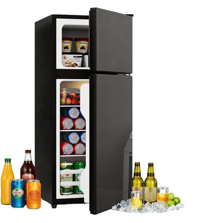 Minikoelkast met vriesvak 92 liter – 2-in-1 – Glazen deur met LED-verlichting – Stil bedrijf 45 dB – Voor keuken, kantoor en studentenkamers – 42,5 x 42,5 x 102 cm