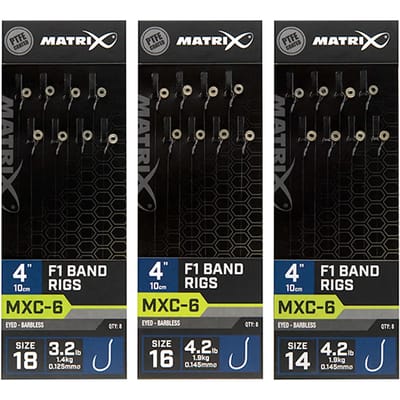 Matrix Onderlijnen MXC-6 F1 Band Rigs 15cm Eyed-Barbless (8 pcs) - Maat : Haak 14 - 0.145mm