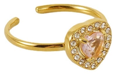 Ring - Hart met Zirkonia - RVS - One Size - Goudkleurig en Roze – valentijn – cadeau