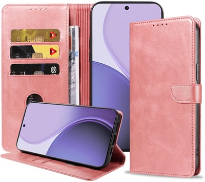 Geschikt voor Oppo Reno 14 F Telefoonhoesje Kunstleer met Magnetisch lipje en Pasjeshouder Book Case met Klepje - Walletcase with Cardslot - Rosé Goud - Smartphonica geschikt voor Oppo Reno 14 F