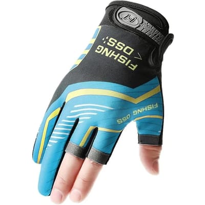 Gants de pêche de haute qualité pour hommes, gants de pêche d'été, protection solaire et antidérapants, en soie glacée, respirants et fins à trois doigts bleu
