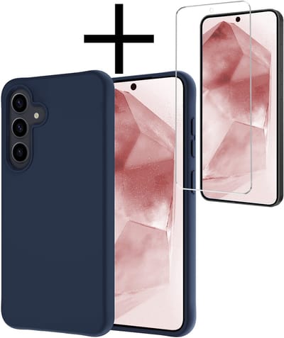 Hoesje - Met Screenprotector - Geschikt voor Samsung Galaxy A56 - Sterk & Shockproof - Back Cover - Siliconen Case - Telefoon Hoes - Donkerblauw
