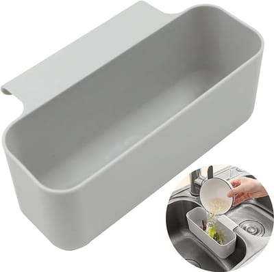 Afdruipmand Gootsteen - 20 X 10.5 X 8.5cm - Ponsvrije - Hangende Afvoermand - Opvangbak Voor Keukenafval - Sponshouder - Aanrecht Organiser - Vaatdoek Houder - Gootsteen Organiser - Gootsteenzeef - Gootsteen Bakje - Geschikt Voor Keuken - Wit