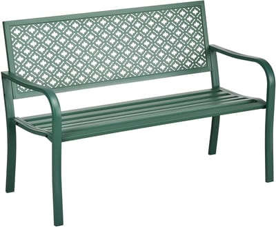 Wishdor Metalen Tuinbank - 2-Persoons Parkbank met Bloemenpatroon - Weerbestendig Staal - Donkergroen - 127x63x83 cm
