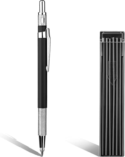Set van Mechanische Potloden met 1 Potlood en 12 Stukken, 2 mm, 2B Vullingen voor Houtbewerking, Technisch Tekenen en Handwerken (Zwart)