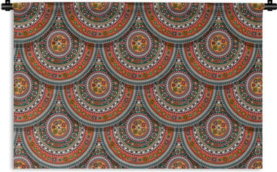 Wandkleed - Wanddoek - Cirkels - Azteken - Patronen - Zuid-Amerika - 180x120 cm - Wandtapijt