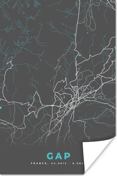 Poster Gap - Kaart - Plattegrond - Stadskaart - Frankrijk - 120x180 cm XXL