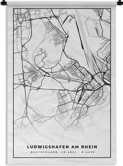 Wandkleed - Wanddoek - Ludwigshafen am Rhein - Plattegrond - Kaart - Stadskaart - 120x180 cm - Wandtapijt