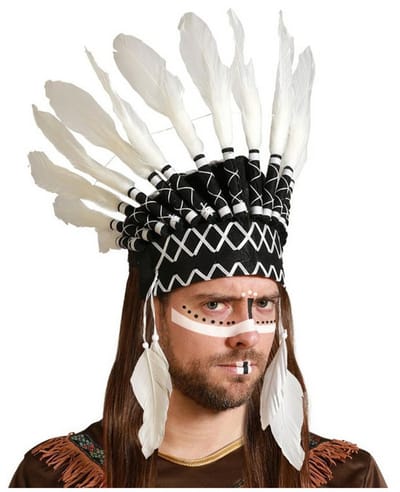 Atosa Indianen verentooi - Hoofd veren voor heren - Zwart/wit - Volwassenen