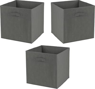 Urban Living Opbergmand Square Box - 3x - karton/kunststof - 29 liter - antraciet - 31 x 31 cm - Vakkenkast