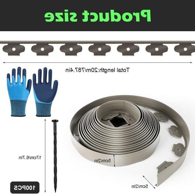 Flexibele kunststof tuinhek van 10 m met 50 haringen, ideaal voor gazonrand en straatstenen, hoogte 5 cm, dikte 4 mm (grijs)