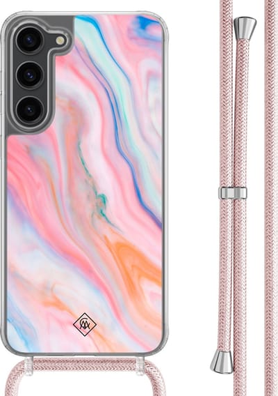 Casimoda® hoesje met rosegoud koord - Geschikt voor Samsung S23 Plus - Pink Glam - Afneembaar koord - TPU/polycarbonaat - Roze