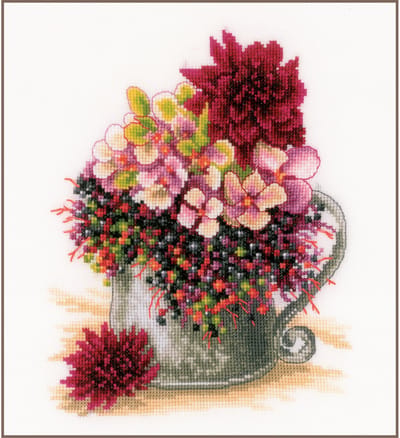 Lanarte Borduurpakket - Borduurset - Borduurpakket volwassenen - Telpakket kit - 19 x 24cm - Klein roos boeketje - PN-0185110