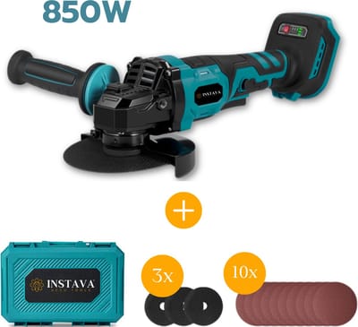 Instava Accu Haakse Slijper 125mm – 850W – Zonder Accu – Makita LXT 18V Compatibel – Koffer & Slijpschijven