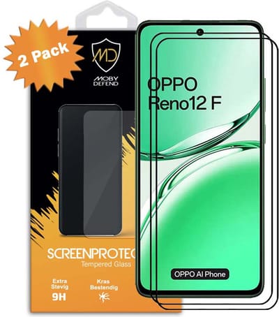 2-Pack MobyDefend Screenprotectors - Geschikt voor Oppo Reno12 F - Screensaver Met Zwarte Randen - Gehard Glas