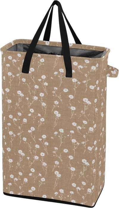 Smalle wasmand - Kledingmand opvouwbaar - Was sorteren - Vrijstaande steunstructuur - 48L capaciteit - Rustieke bloemen