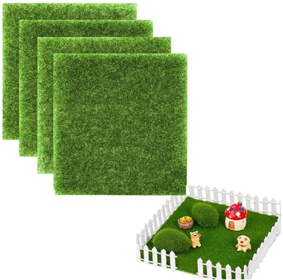 Dailygoods- Kunstgras Miniatuurtuin - Natuurgetrouw - 4 Stuks - 15 x 15 cm - Duurzaam - Decoratie voor Tuin/Poppenhuis