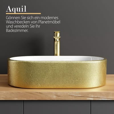 Elegante Ovale Wastafel Keramiek Wit Goud voor Badkamer en Toilet - 55x34 cm