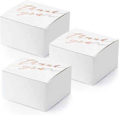 PartyDeco cadeaudoosje Thank You - Bruiloft bedankje - 20x - wit/rosegoud - papier - 6 x 4 cm