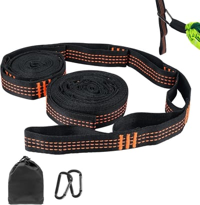 2 stuks - Hangmat riemen - 2m - Verstelbare hangmatriemen - Schommelhangriemen - boomschommel riemen - hangstoel hangmatriemen - hangmat - bandjes - ophang accessoires - met karabijnhaak en een opbergtas - voor kamperen, tuin, buiten, reizen - oranje
