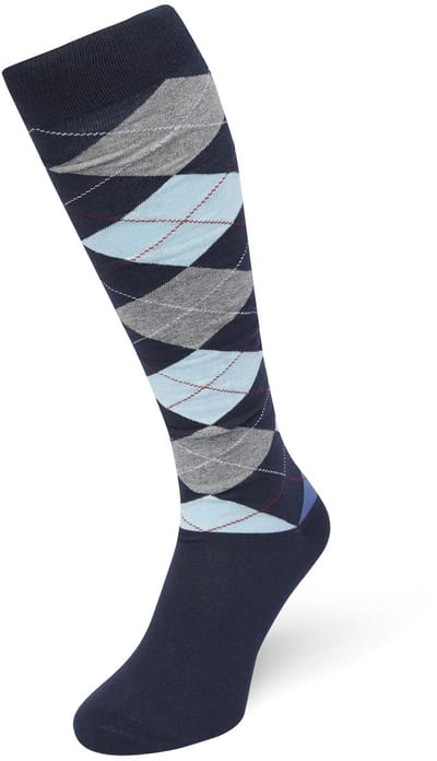 Bonnie Doon Heren Geruite Kniekousen Donker Blauw maat 40/46 - Knie Kousen - Ruit Patroon - Ruitjes Print - Uitstekend draagcomfort - Argyle Knee High - Kniesokken - Zakt niet af - OEKO-TEX - Donkerblauw - Dark Blue - BP212501.111