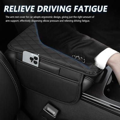 1 pièce Housse d'accoudoir de voiture universelle en cuir - Douce, durable, 2 poches de rangement, accessoire intérieur de haute qualité pour la plupart des véhicules. noir