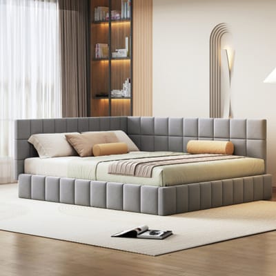 Slaapbank 160 x 200 cm – met lattenbodem – fluweel – grijs – voor moderne slaapkamer – praktisch en ruimtebesparend ontwerp – praktische slaapoplossing voor