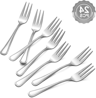 Set van 24 Dessertvorken van RVS, Uniek Ontwerp voor Salades, Taart en Desserts, Vaatwasserbestendig en Glanzend Afgewerkt