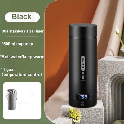 500ml slimme elektrische waterkoker draagbare reis 100°C kook water kopje theepot thermoskan temperatuur aanpassen waterkoker verwarmende beker 220V UK zwart