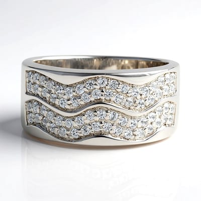 Cavill - Zilveren Ring 925 Sterling met 66 Cambodjaanse Zirkoon Ronde Briljant 0 829 ct - Moderne Golvende Pave Sieraad - Maat 17