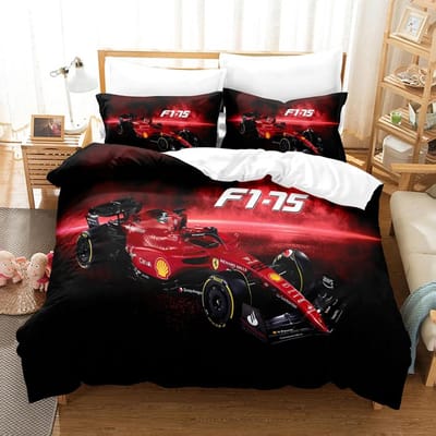 Formula Raceauto Beddengoed Sets 3D Kinderen Dekbedovertrek Set Met Kussensloop Eenpersoons Tweepersoons Queen King Beddengoed Bedlinnen Voor Jongens Meisjes AU Single(140x210cm)