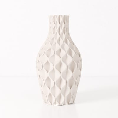 Fleuriek vaas VERA - Beige H30 cm - Luxe designvaas voor tafel of dressoir - Reliëfpatroon
