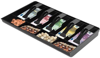 Dailygoods- Kassalade 41 x 25 x 4 cm - Handmatige Kassa - Uitneembare Geldlade - 9 Rasters - 5 Biljetten/4 Muntenlade - Schokbestendig