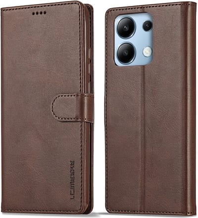 LC.IMEEKE Hoesje - Geschikt voor Xiaomi Redmi Note 13 4G Hoesje - LC.IMEEKE Luxe Book Case - Donkerbruin
