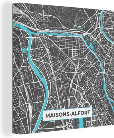 Canvas Schilderij Stadskaart – Frankrijk – Kaart – Maisons-Alfort – Plattegrond - 20x20 cm - Wanddecoratie
