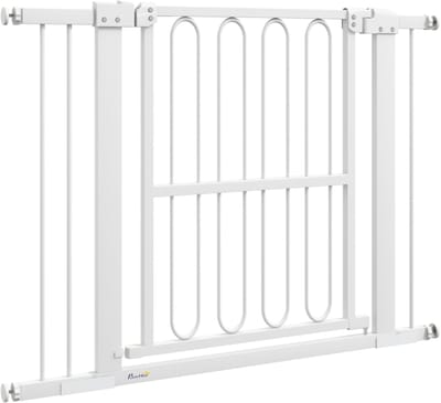 MODFU - Hondenhekje - Verstelbaar En Dubbel Sluitsysteem - Elegant - Voor Trap Of Deuropening - Metaal En Kunststof - Wit - 76-104 X 76 Cm