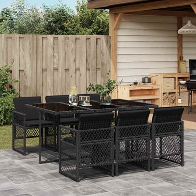 vidaXL - 7-delige - Tuinset - met - kussens - poly - rattan - zwart